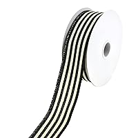 Homeford Cabana Stripes Faux Burlap Wired Ribbon, 1-1/2-Inch, 10-Yard - Black/Ivory