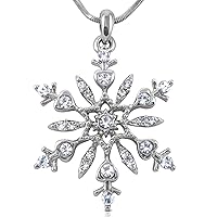 Crystal Snowflake Pendant Necklace Winter Bridal Fashion Christmas Holiday Jewelry Gifts for Girls, Teens, Women