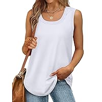 Short Sleeve Sweater for Women Summer Tank Tops Loose Fit Pleated Square Neck Sleeveless Tops Curved Hem Flowy D