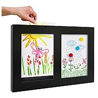 Americanflat Slide In Kids Art Frame with Two 8.5x11 Picture Frame Openings for Kids Artwork in Black Engineered Wood - Double Display Kids Artwork Frames Changeable Display - Holds 25 Pcs per Opening