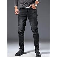 Men's Jeans Men Slant Pocket Jeans Jeans (Color : Black, Size : X-Large)