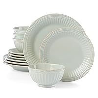 Lenox 870009 French Perle Groove 12-Piece Plate & Bowl Set Blue