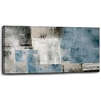 Blue Abstract Wall Art Decor Hand Painted Oil Painting on Canvas Framed 48 inches x 24 inches Large Colorful Modern Artwork Wall Art for Living Room Bedroom Office Hotel and Dining Room