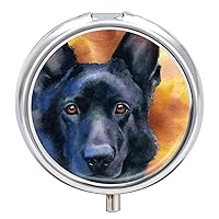 Cute Pill Box Portable Pill Container Black German Shepherd Dog Small Medicine Vitamin Organizer with 3 Compartments for Travel