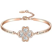 Valentines Gift, Engraved ‘Always My Mother/Daughter/Sister Forever My Friend’ 4 Leaf Clover Bangle Bracelet, Women Girl Jewelry Birthday Anniversary Xmas Present from Brother Son Dad Mom