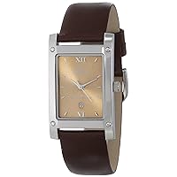 Men's 949BR Square Stainless Steel Genuine Leather Strap Watch