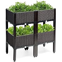 LUARANE Raised Garden Bed Kit, Outdoor Plastic Planter Box Set of 4, Elevated Garden Beds with Brackets, Suitable for Garden Patio Balcony Dining Room