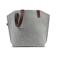 York Carryall Tote Bag for Women - Made with 100% Merino Wool and Vegetable Tanned Leather Strap (Grey/Light Brown)