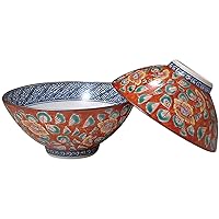 Kyoto Ware LIN007 Kiyomizu Pottery, Uraku Kiln Rice Bowl, Red Peony Arabesque
