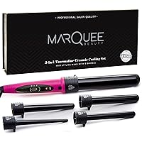 Professional Salon 8 Piece Flat And Curling Iron Set, 5 Interchangeable Ceramic Tourmaline Barrels, Heat Protectant Glove (Pink)