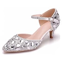 Minishion Womens Ankle Strap Wedding Shoes with Rhinestones