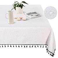 MYSKY HOME Table Cloth 60x102 in Rectangle Table, Cotton Tassel Linen Look Waterproof Tablecloths Farmhouse Tablecloth, Wrinkle Free Table Cover with Black Tassels for Kitchen Dining, Party