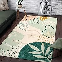Green Botanical Print Small Throw Rugs Modern Abstract Non-Slip 3x5 Minimalist Art Area Rug Accent Distressed WashableFloor Carpet for Living Room Bedroom Entryway