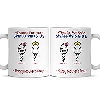 Personalized Thanks For Not Swallowing Us Mother's Day Funny Birthday Custom Avatar Two Kids Twins Children Name Coffee Mug Gift For Women Mom Wife From Kids Dad Family