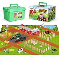 Farm Toy Set and Kids Activity Play Mat with Tractors, Animals, and Large Playmat Farm, Interactive Early Learning Toys for Toddler Boys and Girls - Great Gift for Birthday and Christmas