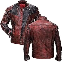 Men’s Guardian of Galaxy Distressed Biker Leather Jacket/Red Maroon Cosplay Halloween Costume Jacket.