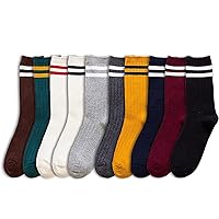 Crew Socks 10Pairs Women Stripe Socks Multi Colors Vintage Cotton Socks Casual Stretchy Breathable Socks for Girls Ladies Crew Socks