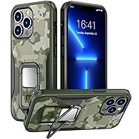 MYBAT Pro Designed for iPhone 13 Pro Case with Stand, 6.1 inch, Shockproof Stealth Series, Support Magnetic Car Mount, Double Layer Heavy Duty Military Grade Drop Protective-Army Green Camo