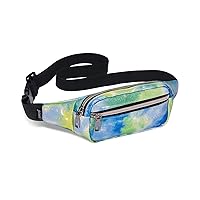 LIVACASA Fanny Pack Waist Bags for Women Shiny Holographic Waist Bum Bag Waterproof for Festival Party Travel Rave Hiking Blue Green