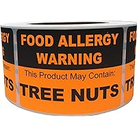 Food Allergy Warning Labels This Product May Contain Tree Nuts 2.5 x 3.5 Inch Rectangle 500 Adhesive Stickers