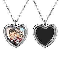 Color Photo Print Engraved Text Custom Heart Floating Locket Crystal Necklace