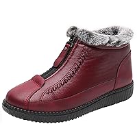Fleece Lined Boots for Women Retro Novelty Round Toe Waterproof Warm Faux Plush Mid Heel Mid Calf Boots,JH82