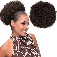 Afro Puff Drawstring Ponytail Synthetic Short Afro Kinkys Curly Afro Bun Extension Hairpieces Updo Hair Extensions with Two Clips Bun Ponytail Extensions X-Large Size