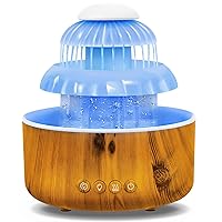 Humidifier for Bedroom, Water Flowing Cool Mist Humidifier, Waterfall Air Humidifier with Rain Sounds for Sleeping, 8 Colors led Light Up to10 Hours, Rain Cloud Humidifier for Baby Woman, Home, Office