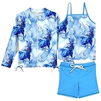 Idgreatim Girls Swimsuit Long Sleeve Rash Guard Bathing Suit 3 Piece Tankini Sets for 5-12 Years Old