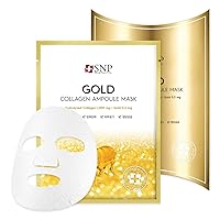 SNP - Gold Collagen Ampoule Anti-Aging Korean Face Sheet Mask - Plumps & Tightens Using Real 24K Gold for All Skin Types - 10 Sheets - Best Gift Idea for Mom, Girlfriend, Wife, Her, Women