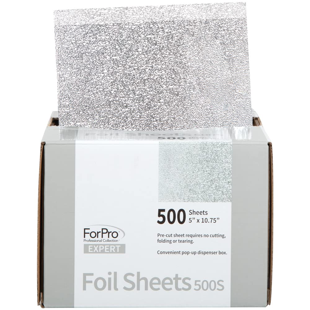ForPro Expert Embossed Foil Sheets 500S, Aluminum Foil, Pop-Up Foil Dispenser, Hair Foils for Color Application and Highlighting Services, Food Safe, 5” W x 10.75” L, 500-Count