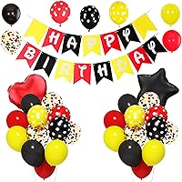 Amandir 42PCS Black Red Yellow Birthday Party Decorations, Cartoon Mouse Balloons Birthday Banner Welcome Hanger for Birthday Party Supplies Favors for Boys Girls