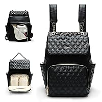 miss fong Diaper Bag Backpack Baby Diaper Bag for baby boy and girls, Leather Baby Bag with 13 diaper bag organizing pouches, Changing Pad, Stroller Straps and 4 Insulated Pockets(Black)