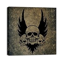 Framed Canvas Wall Art Awesome Skull Crossbones Wings Oil Painting Artwork Picture Posters Wall Decor for Living Room Bedroom Bathroom Office Home Decoration