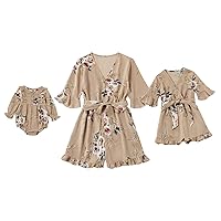AWIBMK Mommy and Me Dresses Outfits Floral Sling Family Matching Romper V Neck Clothes Suit Set for Mother and Daughter