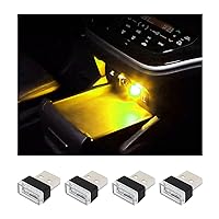 4 PCS USB LED Car Interior Atmosphere Lamp, Plug-in USB Decor Night Light, Portable Auto Ambient Lighting Kit, Universal Vehicle Interior Accessories for Most Cars (Yellow)
