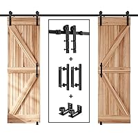 EaseLife 10 FT Double Sliding Barn Door Track and Handle Hardware Kit,Heavy Duty,Straight Pulley,Slide Smoothly Quietly,Easy Install (10FT Track Kit for 27