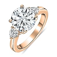 IGI Certified 10K Solid Gold Trinity Engagement Ring for Women with 3.50 ctw, Round (3.00 CT) & Trillion (0.50 CT) Lab Grown White Diamond