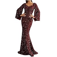 Wedding Guest Dress Mother of The Bride Dresses Women Sequin Glitter Club Party Dress Formal Cocktail Long Ball Gowns