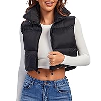 Fuinloth Women's Padded Vest, High Stand Collar Lightweight Zip Crop Puffer Gilet