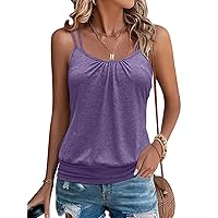 Women's Spaghetti Strap Tank Top Sexy Scoop Neck Sleeveless with Side Shirring 2024