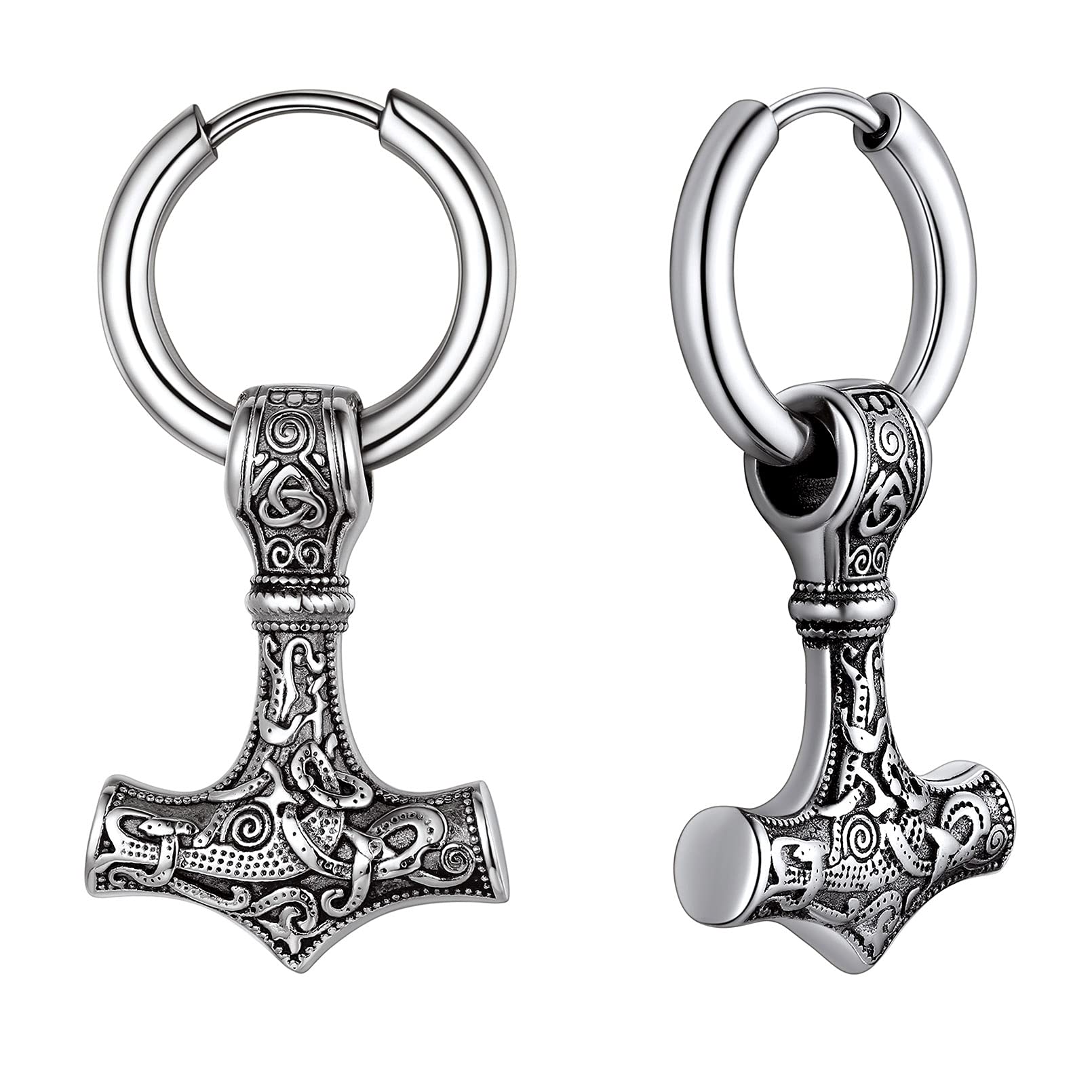 FaithHeart Viking Thors Hammer/Axe/Spear Head Earrings for Women Men Stainless Steel/18K Gold Plated Drop Earring Jewelry Gift Packaging