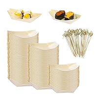 5.7 Inch Disposable Bamboo Wooden Sushi Boat Plate Bamboo Appetizer Plates Dishes Sushi Serving Tray Wooden Leaf Boat with 100Pcs Bamboo Picks (5.7inch)
