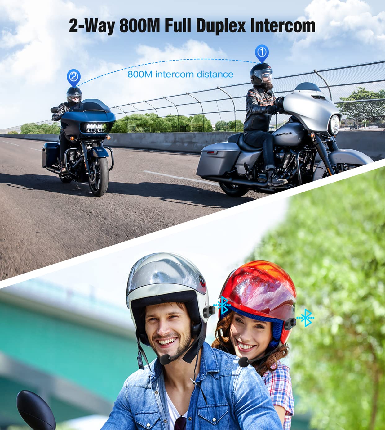 FreedConn Motorcycle Helmet Bluetooth Headset with Music Sharing,TCOM VB 2-Way 800M Intercom,Universal Pairing Motorcycle Communication System kit for Ski/ATV/Dirt Bike(FM/IP65/2 in 1 Mic.Siri) 1Pack