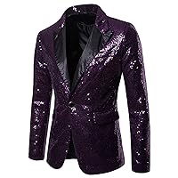 Mens Shiny Sequin Blazer One Button Suit Jacket Elegant Shawl Lapel Tuxedo Jackets for Party Dinner Prom