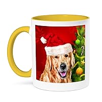3dRose Golden Retriever Dog in a Santa Hat with Christmas Tree Painting - Mugs (mug_223361_8)