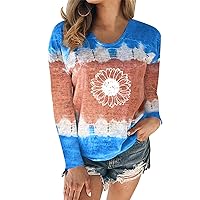 XJYIOEWT Long Sleeve Tee Shirts for Women with Stripes Womens Casual Fashion Round Neck Tie Dye Printing Long Sleeve T