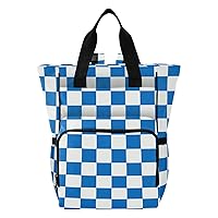 Checkerboard White Blue Plaid Diaper Bag Backpack for Baby Girl Boy Large Capacity Baby Changing Totes with Three Pockets Multifunction Baby Nappy Bag for Playing
