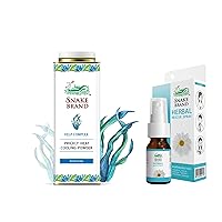 SNAKE BRAND Prickly Heat Cooling Powder Kelp Complex (9.9 Oz / 280g) and Herbal Throat Spray (15ml) Bundle - Beat The Heat Outside and Inside - Ultimate Relief Package