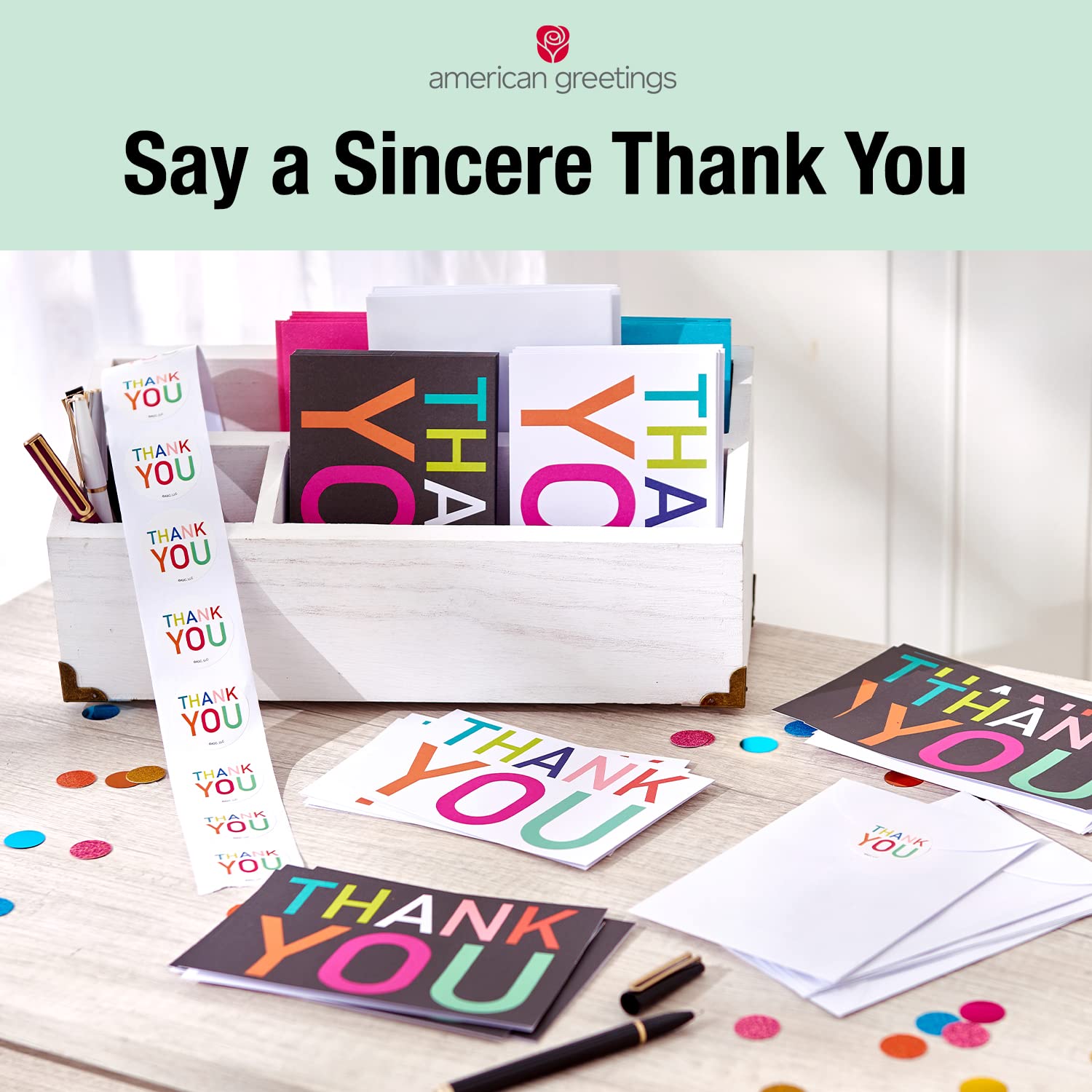 American Greetings Thank You Cards with Envelopes, Pink Brushstrokes (50-Count)